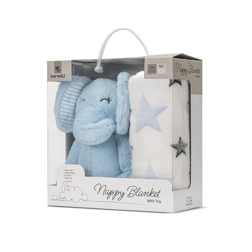 Lorelli Ќебе и плишана играчка NAPPY сино